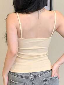 DAZY 女士夏季迷人蕾丝拼接内置衬垫吊带背心 - 白色 - 查看 2