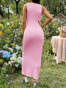 Lyckli Maternity Textured Casual Versatile Dress, Suitable For Outdoor - Baby Pink - View 2