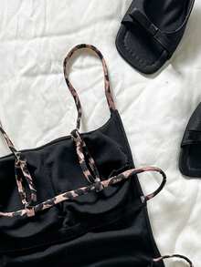 SHEIN Swim SXY 女士性感动物纹连体泳衣，美背设计，适合情人节、新年派对、度假穿着，春夏泳装 - 黑色 - 查看 8