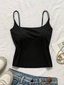 Tseoso Áo camisole nữ màu đen, chất liệu 95% cotton, có gân và áo ngực tích hợp - Thích hợp cho thể thao, yoga và tập gym, áo tank top đa năng thoải mái cho mùa hè và mọi mùa, kiểu dáng mềm mại, dễ chịu, hoàn hảo cho ở nhà, đi học, dạo phố và các lễ hội âm nhạc. - màu đen - Xem 3