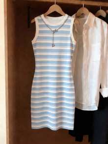 Resyla Women's Spring/Summer New Arrival Striped Print Round Neck Fitted Camisole Dress - Multicolor - View 3