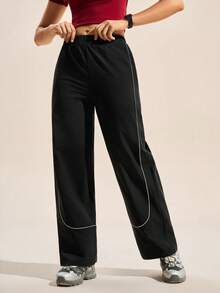 SHEIN Glamour Quần nữ cạp chun co giãn, kiểu dáng thường ngày đa năng, phù hợp mặc hàng ngày và chơi thể thao. - màu đen - Xem 5