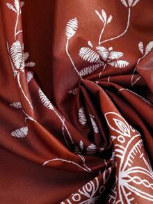 Rusticease Plus Size Elegant Floral Print V-Neck Batwing Sleeve Dress, Summer - Rust Brown - View 5