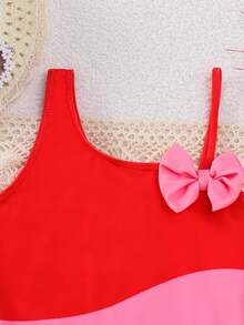 SHEIN 女童蝴蝶结荷叶边连体泳衣，适合海滩度假、泳池派对、沙滩派对 - 淺粉色 - 查看 5