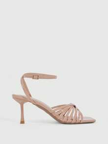 CUCCOO SZL Giày sandal cao gót nữ mùa hè mới, màu vàng ánh kim, quai chéo, thời trang, quyến rũ, gợi cảm, gót nhọn mũi vuông, hở mũi. - # Màu hạnh nhân sắt - Xem 2