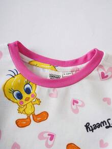 LOONEY TUNES X SHEIN Baby Girls Cartoon Print Round Neck Short Sleeve Romper - White - View 4