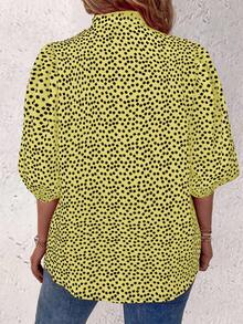 Linhara CURVE Plus Size Contrast Color Print Short Sleeve Casual Shirt Casual Outgoing Daily Wear Party Date Holiday Multi-Occasion - Pale Yellow - View 2