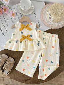 LMoss Kids 2件套女婴碎花编织休闲背心和裤子套装 - 彩色 - 查看 1