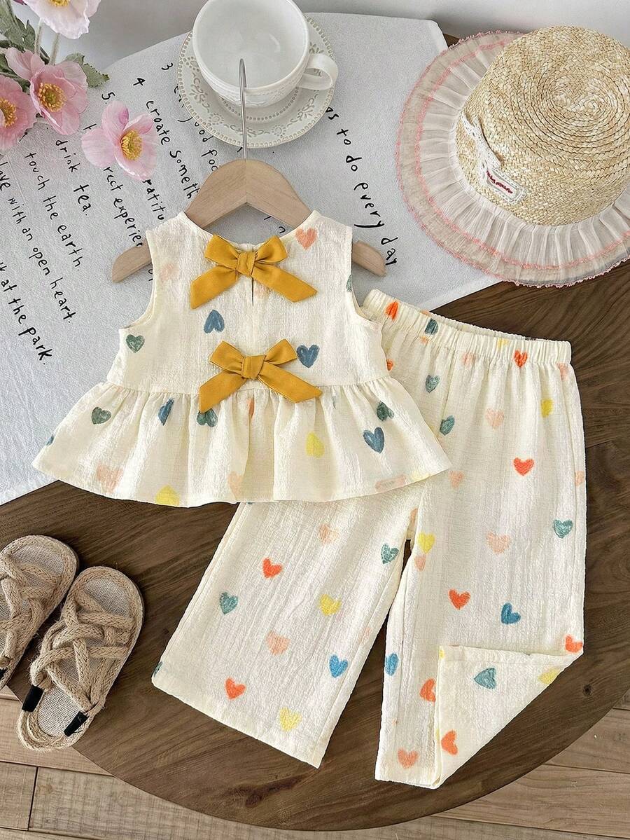 LMoss Kids 2件套女婴碎花编织休闲背心和裤子套装 - 彩色 - 查看 1