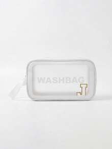 1PC Transparent Letter Toiletry Bag,Fashionable New Square Solid Color Makeup Bag With Embroidery Letters Summer Travel, Vacation Home Bathroom Decor Holiday Makeup Organizer Bathroom - White - View 24