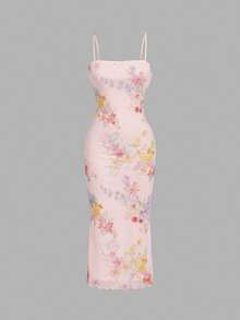 SHEIN MOD 女士优雅印花修身度假连衣裙 - 淺粉色 - 查看 9