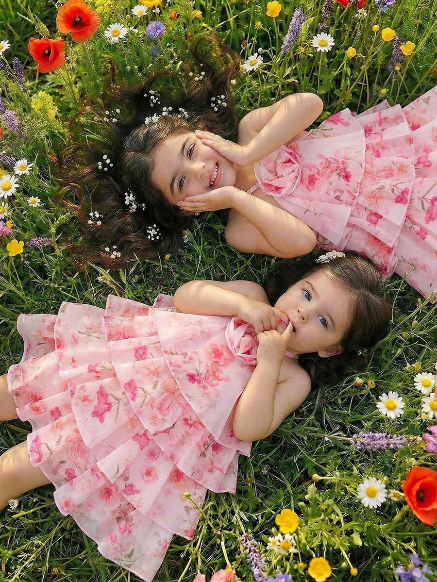 Babygirl Cute & Elegant Yellow Ruffle Floral Sleeveless Dress - Multicolor - View 1