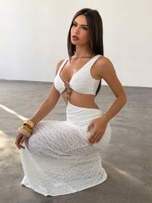 Bluhae Women's Vacation Metal Decor Hollow Out Sexy Dress, Suitable For Vacation, Festivals - Apricot - View 4