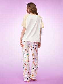 Notgurli Conjunto de pijama de mujer con estampado de cachorrito, de manga corta y pantalón - Multicolor - Ver 2