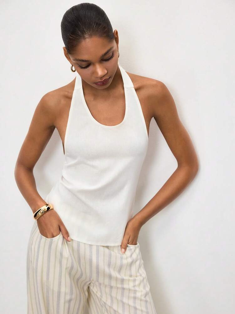 SHEIN Maija Women's Tie-Neck Solid Color Casual Versatile Daily Wear Top