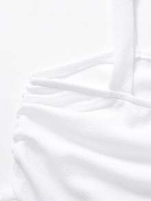 1pc Girls' Elegant Solid Color Bowknot Pleated Strap Dress, Fashionable Sleeveless Dress Suitable For Outings, Parties, Spring/Summer - Beige - View 6