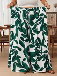 SHEIN CURVE+ 大码女式条纹印花流苏系腰宽松阔腿夏季度假休闲裤波西米亚风 - 彩色 - 查看 7