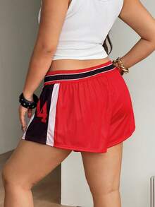 Coolane Women's Plus Size Summer Red And White Sport Shorts,Breathable Mesh Graphics Gym Athleisure,Grunge Chic Streetwear Preppy Game Day Casual Shorts - Red - View 4