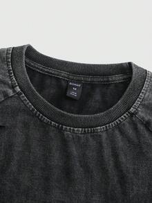 ROMWE MEN Men's Raglan Sleeve Distressed T-Shirt, Suitable For Spring And Summer - Black - View 3