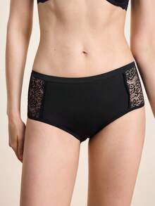 Hourtrue 5 Pcs, Women's Solid Color Lace Lace Splicing Triangle Panties, Comfortable And Breathable Hipster Panties, Fashionable - Black - View 3