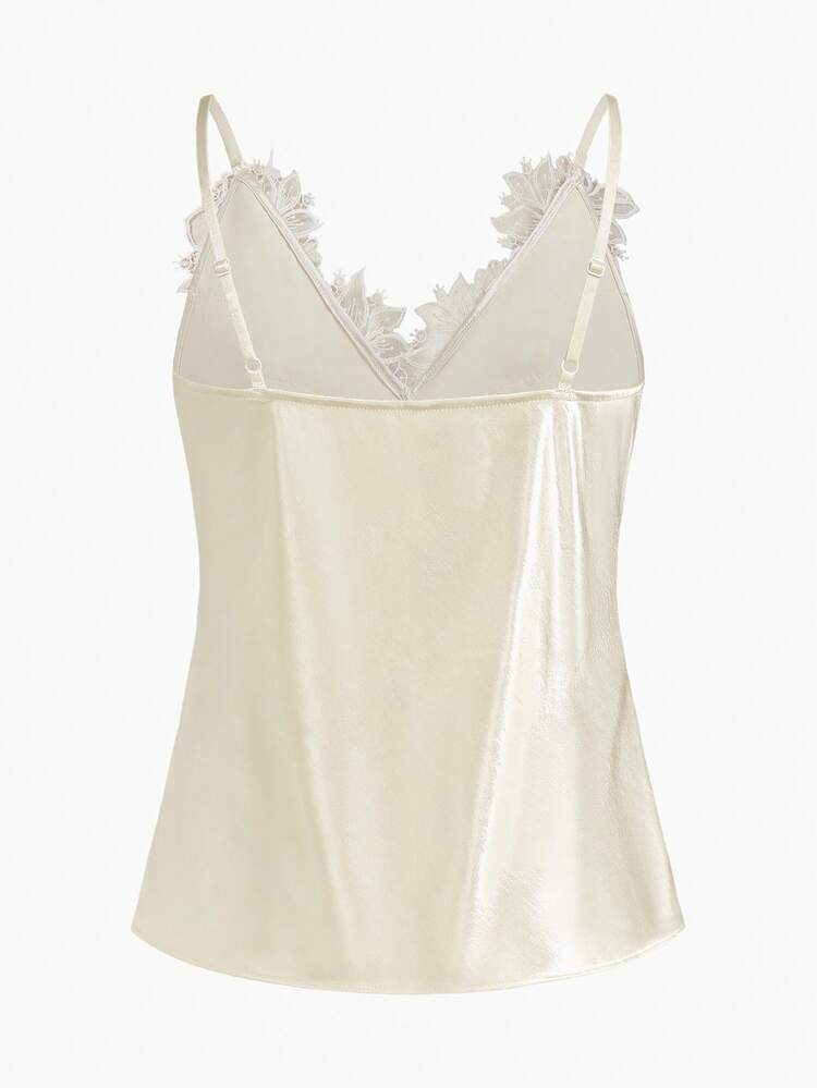 WOMEN'S SOLID COLOR CONTRAST LACE CAMISOLE TOP, SPRING/SUMMER