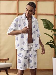NORVETH 男士夏季时尚数码图案服装 - 藍色 - 查看 4
