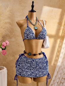 SHEIN Swim Vcay Bộ bikini Jacquard dành cho nữ, thích hợp cho kỳ nghỉ biển. - Nhiều màu - Xem 5