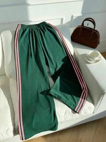 Comfortcana 2 piezas Pantalones deportivos anchos de mujer con bloques de color y rayas, aptos para verano, otoño e invierno, adecuados para el uso diario, citas y fiestas - Multicolor - Ver 9