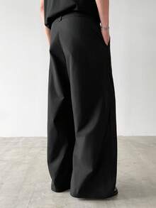 Manfinity Hypemode Men's Versatile Casual Pleated Zip-Up Loose Pants, Daily Wear - Black - View 2