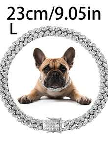 Diamond-Encrusted Silver Dog Collar Dog Necklace Hip-Hop Silver Dog Necklace Large Silver Chain Cat Collar Full Diamond Fashionable Pet Collar - Silver - View 7