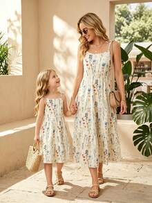 Young Girl' Floral Print Sleeveless Dress - White - View 4