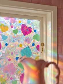 Joivida 1 Pc Colorful Glass Sticker, Colorful Heart-Shaped Glass Sticker, PVC Electrostatic Adhesive Glass Window Door Privacy Film, Detachable Glass Sticker, Suitable For Bedroom, Living Room, Kitchen Door And Window Decoration, Home Decoration Sticker, Suitable For Christmas, Halloween, New Year Gifts - Love glass sticker - View 2