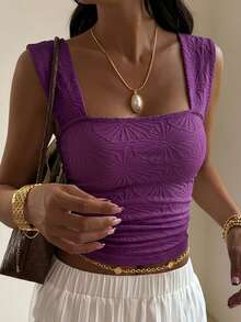 Women's Solid Color Casual Versatile Daily Wear Top - Purple - View 2