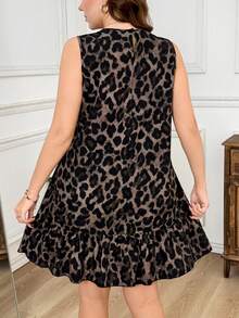 SHEIN LUNE Plus Size Leopard Print Sleeveless Casual Elegant Vacation Dress Brunch Dark Brown Summer - Black and White - View 3