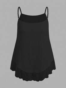 SHEIN EZwear 两件套休闲简约蕾丝性感黑色和杏色加大码吊带背心套装，适合春夏穿着 - 彩色 - 查看 7