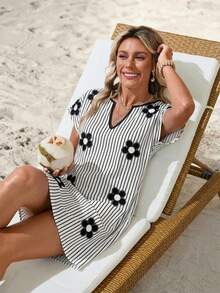 Sylviya Casual Minimalist V-Neck Short Dress For Women, Suitable For Spring/Summer - Multicolor - View 8