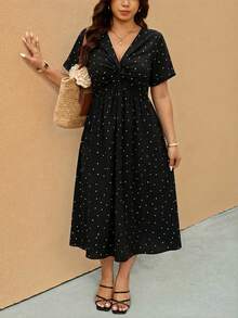 Elaquor 复古波点休闲简约大码连衣裙，适合夏季穿着 - 彩色 - 查看 1