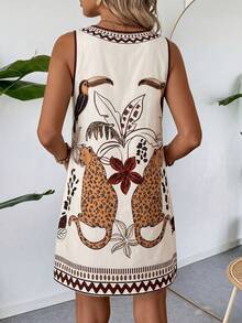 EMERY ROSE Women's Casual Sleeveless Round Neck Leopard Print Mini Dress, Suitable For Vacation - Multicolor - View 2