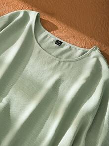 CosyJoli Blusa casual de mujer talla grande con cuello redondo y mangas cortas con adorno floral verde - Verde - Ver 2