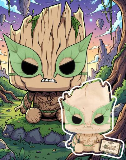 Funko 毛绒玩偶收藏品，以树木为灵感的可爱角色，配有绿叶面具，柔软的填充坐姿玩具，可爱的桌面或床头装饰礼品之选