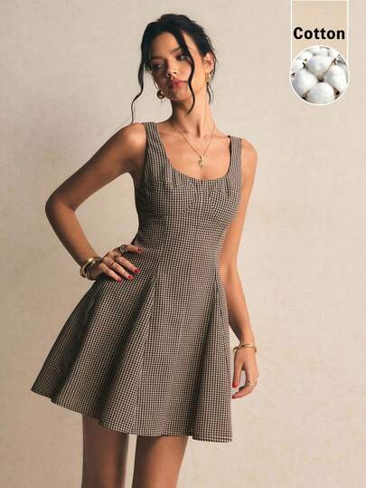 Poéselle Women's Cotton Dress Gingham Fit-&-Flare Mini Dress With Square Neck & Bow-Tie Open Back – Sleeveless Skater Picnic Sundress Gingham Dress, Mini Sundress, Cottagecore Outfit, Picnic Dress, Bow Back Dress, Skater Dress, Summer Mini Dress, Backless Dress  Plaid Round Neck Sleeveless Elegant Mini Dress Summer Dress Easter Dress Women Easter Beach Dress Beach Outfits For Women Wedding Guest Dress For Women Graduation Dress Graduation Casual Dresses  Y2k Country Concert Outfit Brown Dress