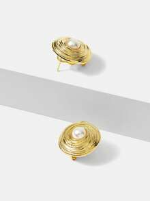 MOTF PREMIUM GOLDEN YELLOW TEXTURE IMITATION PEARL EARRINGS - Yellow Gold - View 8