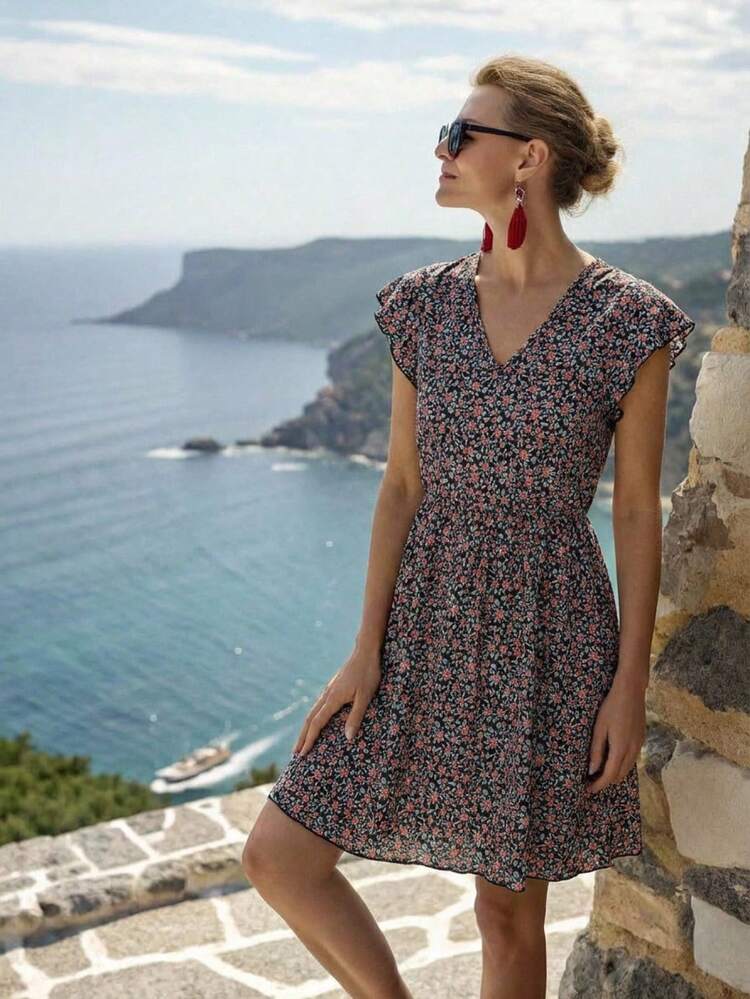 Women's Floral V-Neck Ruffle Sleeve Casual Mini Dress For Vacation Summer Outfit For Women Summer Dress Graduation Dress For Women Summer Holiday Outfits Vacation Dresses Vacation Outfits For Women Holiday Dresses Dresses For Holiday,Summer Dresses For Women Resort Wear Women Vacation Dress Floral Dress Women Vacation Outfits Women Dress Ladies Summer Holiday Clothes Picnic Dresses For Women Casual Summer Dresses For Women Ruffle Dress Floral Print Dresses For Women Summer Picnic Dresses