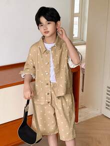 Bộ áo khoác và quần short denim in hình ngôi sao dành cho bé trai tuổi teen - Màu Khaki - Xem 7