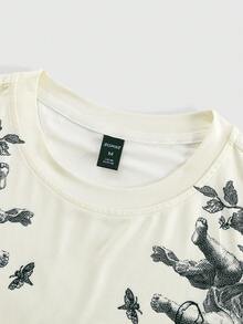 ROMWE MEN Men's Angel Print Short Sleeve T-Shirt - Khaki - View 8