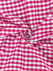 MaterniWear Maternity Plaid Print Round Neck Sleeveless Dress - Hot Pink - View 9