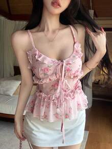 Joudiya Women Floral Print Camisole - Pink - View 9