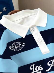 Manfinity Hypemode Men's Striped Patchwork Letter Print Casual Versatile Commuting Short Sleeve Polo Shirt - Multicolor - View 3