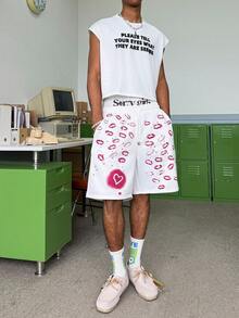 STEELVANCE Men's Casual Lip & Heart Print Shorts For Summer Youth Summer Outfits  Y2K - White - View 2