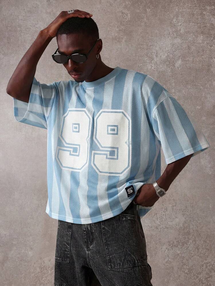 SUMWON 数字プリント入りオーバーサイズメッシュジャージーTシャツ